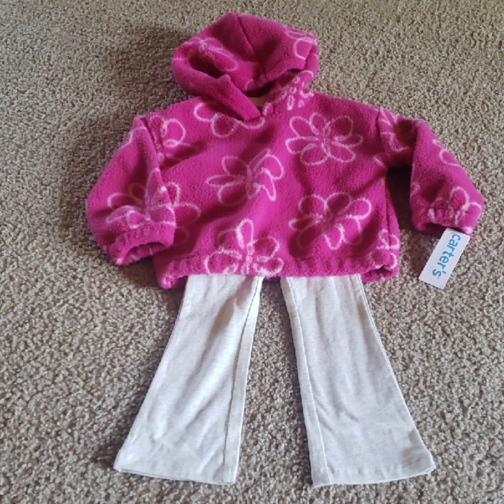 Carter's 2T Girls Hot Pink Floral Fleece Hoodie Grey Pants Legging